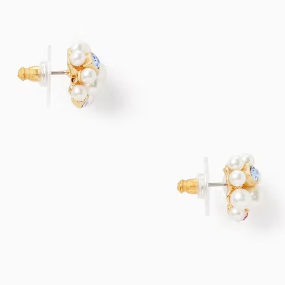 Kate Spade Pearl Crystal Cluster Earrings Gold Tone Studs Brand New - Picture 3 of 8